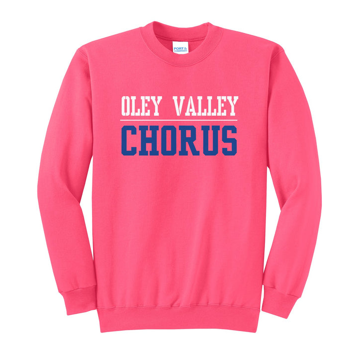 Oley Valley Lynx Sport or Activity crewneck sweatshirt in Neon Pink: OLEY VALLEY over a thin rule and CHORUS (your sport or activity) in block letters