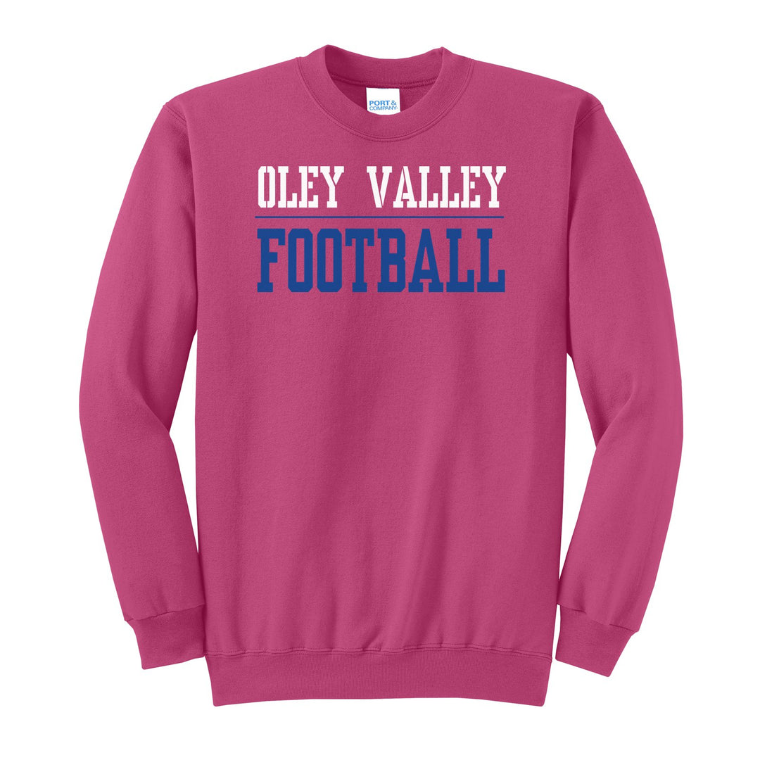 Oley Valley Lynx Football crewneck sweatshirt in Sangria: OLEY VALLEY over a thin rule and FOOTBALL in block letters