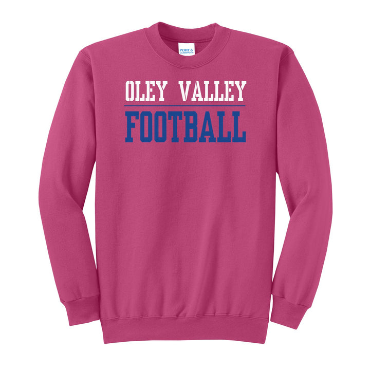 Oley Valley Lynx Football crewneck sweatshirt in Sangria: OLEY VALLEY over a thin rule and FOOTBALL in block letters