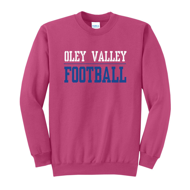 Oley Valley Lynx Sport or Activity crewneck sweatshirt in Sangria: OLEY VALLEY over a thin rule and FOOTBALL (your sport or activity) in block letters