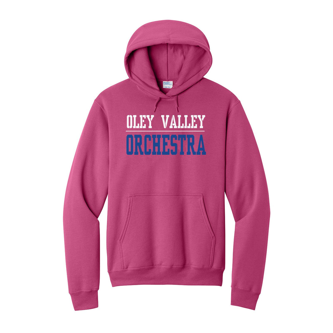 Oley Valley Lynx Sport or Activity hoodie in Sangria: OLEY VALLEY over a thin rule and ORCHESTRA (your sport or activity) in block letters