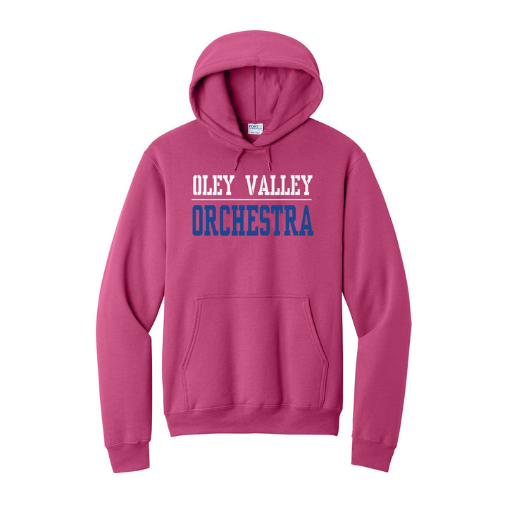 Oley Valley Lynx Sport or Activity hoodie in Sangria: OLEY VALLEY over a thin rule and ORCHESTRA (your sport or activity) in block letters