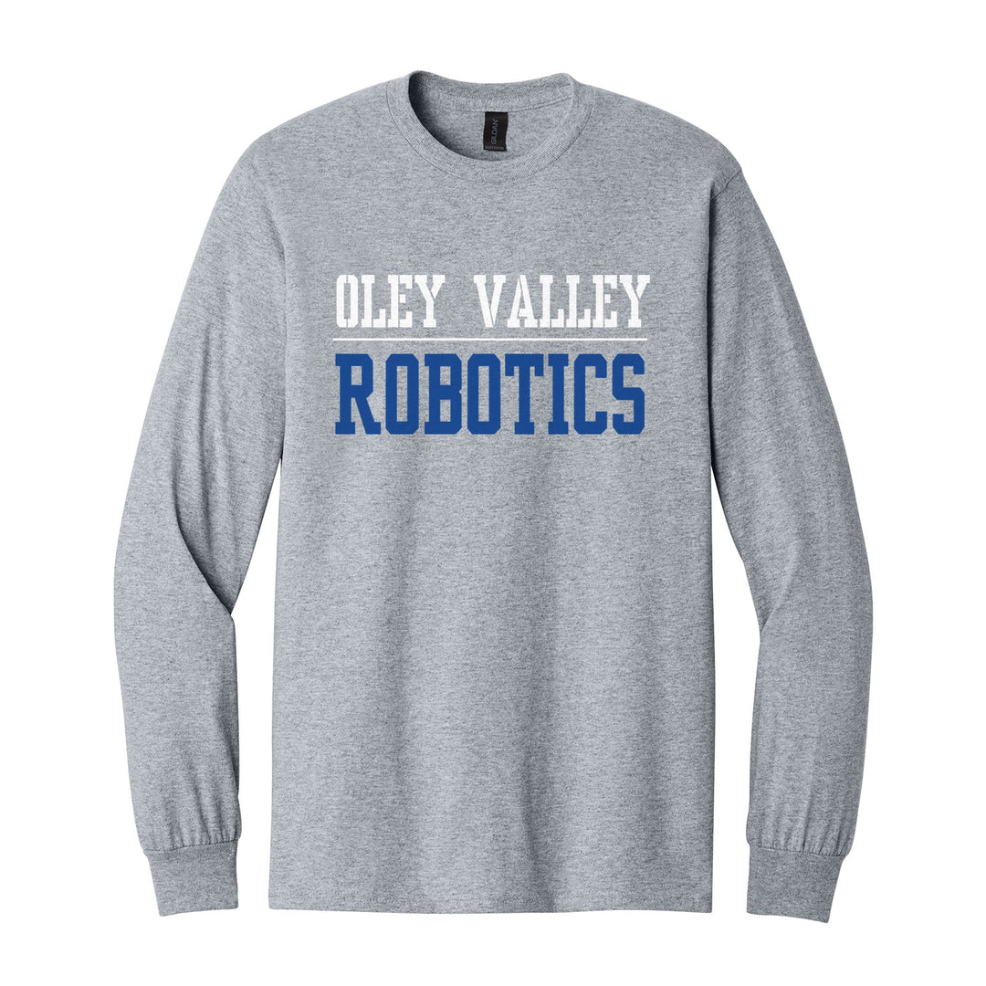 Oley Valley Lynx Sport or Activity long sleeve t-shirt in Sport Grey: OLEY VALLEY over a thin rule and ROBOTICS (your sport or activity) in block letters