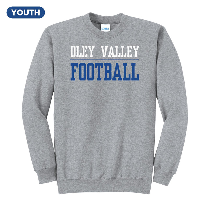 Oley Valley Lynx Football youth crewneck sweatshirt in Athletic Heather: OLEY VALLEY over a thin rule and FOOTBALL in block letters
