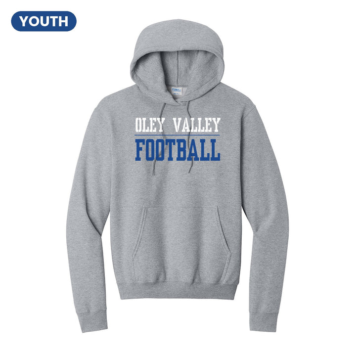Oley Valley Lynx Football youth hoodie in Athletic Heather: OLEY VALLEY over a thin rule and FOOTBALL in block letters