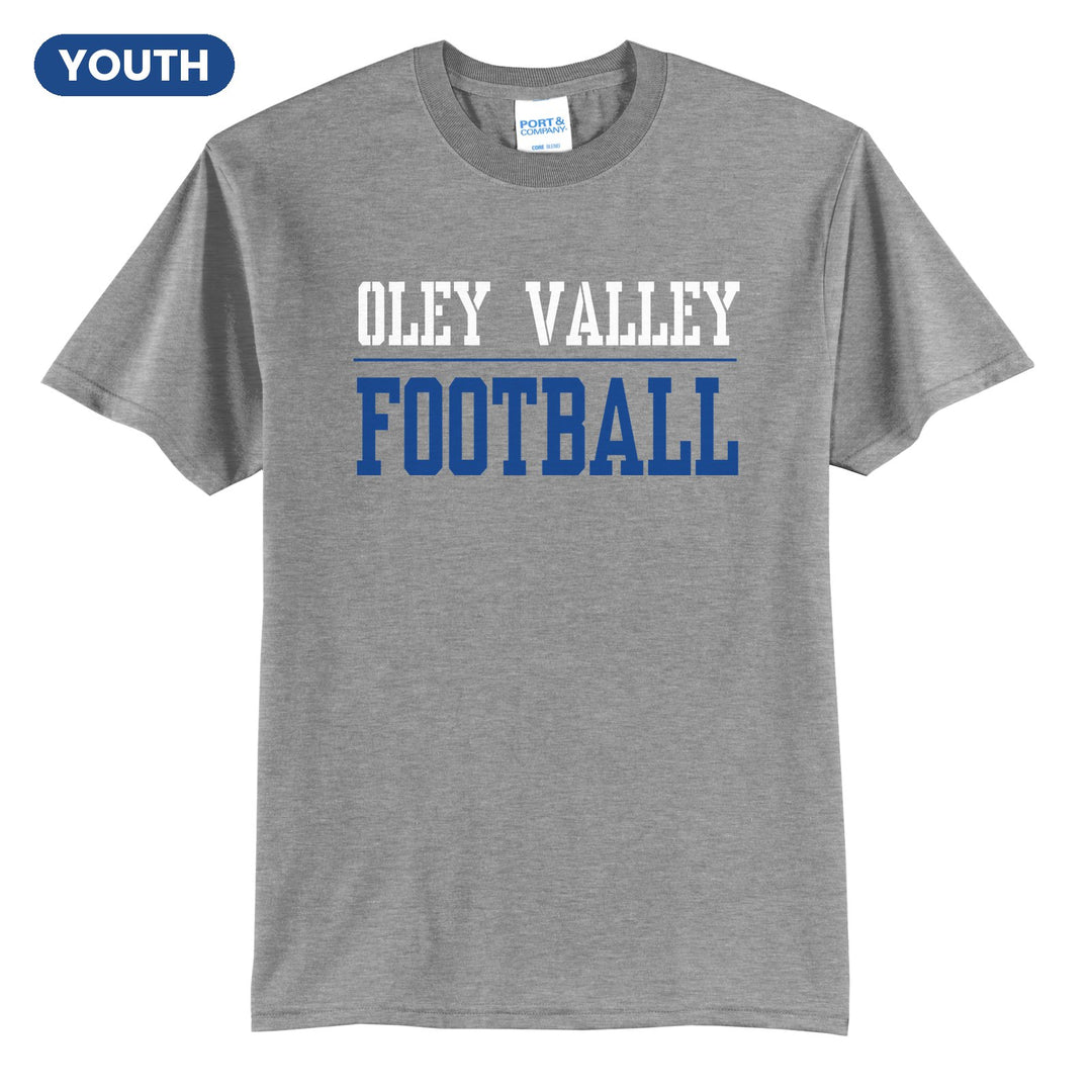 Oley Valley Lynx Football youth t-shirt in Athletic Heather: OLEY VALLEY over a thin rule and FOOTBALL in block letters