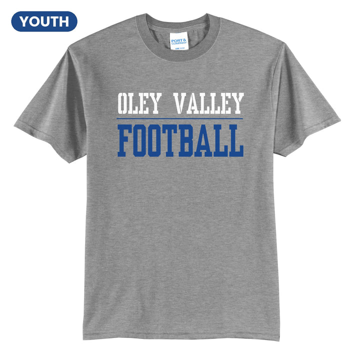 Oley Valley Lynx Football youth t-shirt in Athletic Heather: OLEY VALLEY over a thin rule and FOOTBALL in block letters