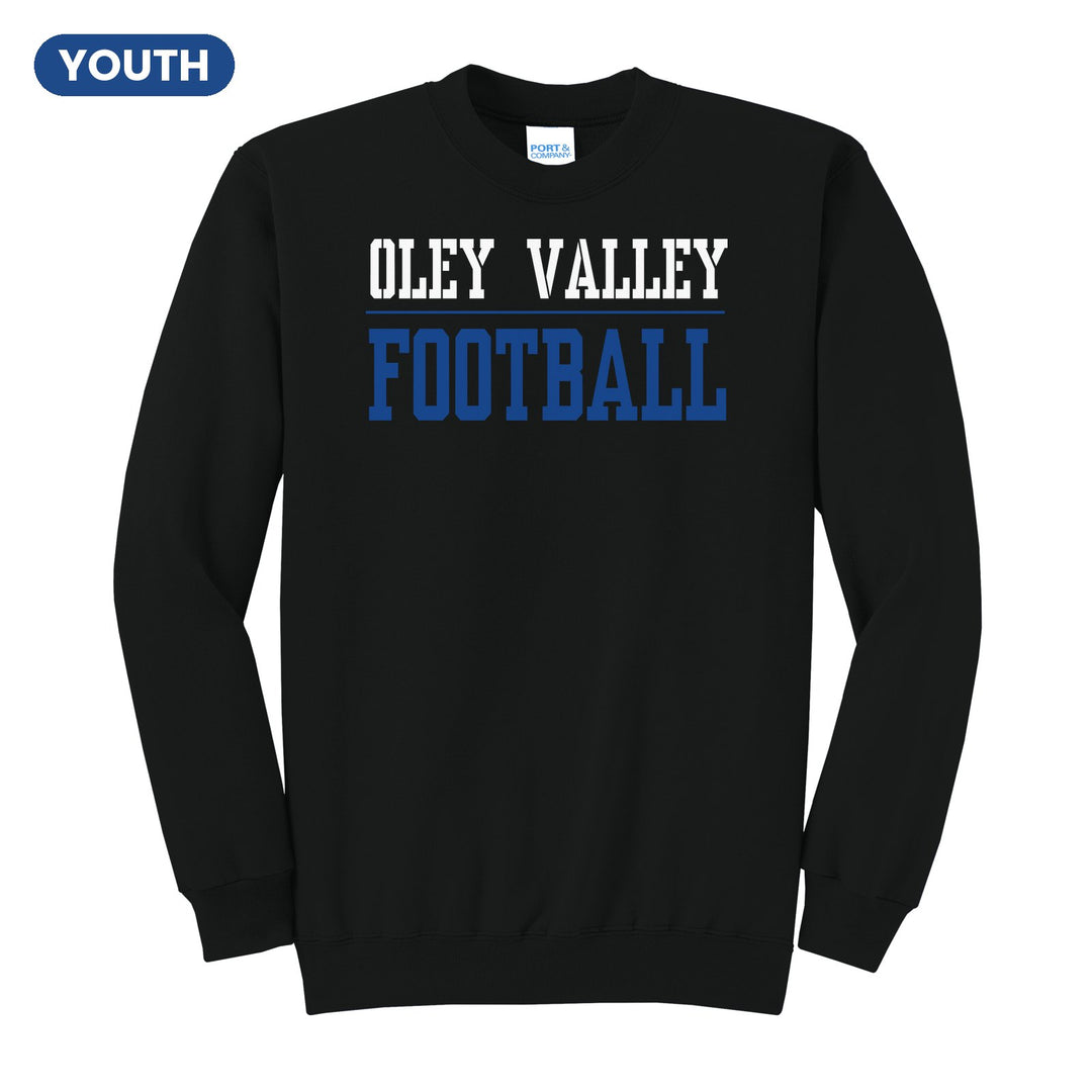 Oley Valley Lynx Football youth crewneck sweatshirt in Jet Black: OLEY VALLEY over a thin rule and FOOTBALL in block letters