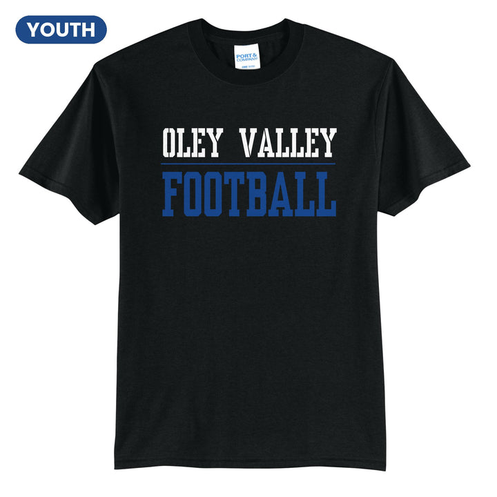 Oley Valley Lynx Football youth t-shirt in Jet Black: OLEY VALLEY over a thin rule and FOOTBALL in block letters