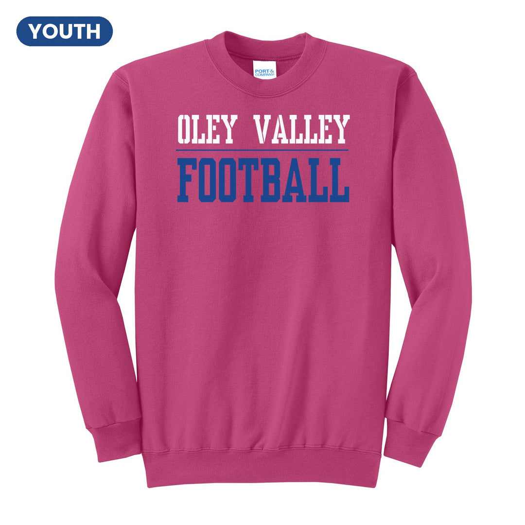 Oley Valley Lynx Football youth crewneck sweatshirt in Sangria: OLEY VALLEY over a thin rule and FOOTBALL in block letters