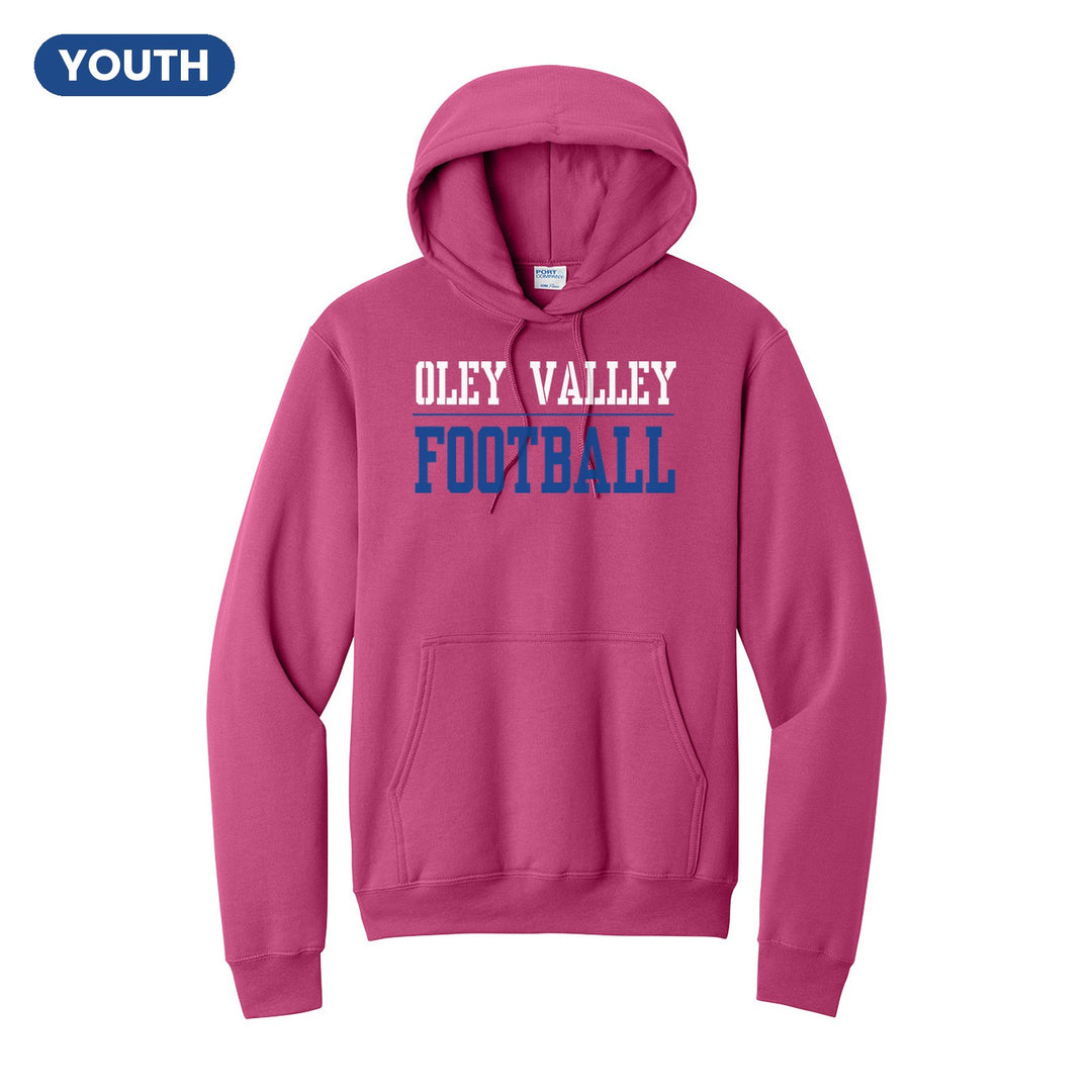 Oley Valley Lynx Football youth hoodie in Sangria: OLEY VALLEY over a thin rule and FOOTBALL in block letters