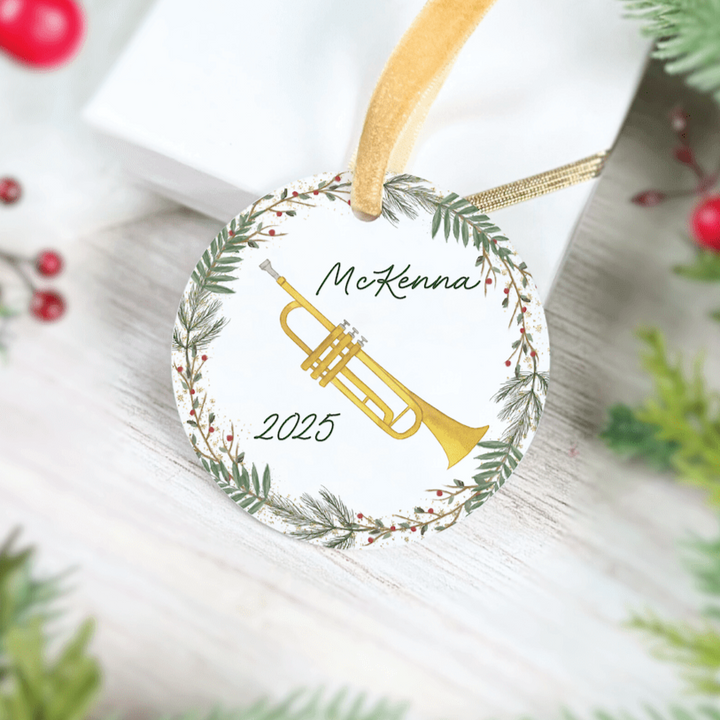 Personalized Watercolor Trumpet Acrylic Ornament