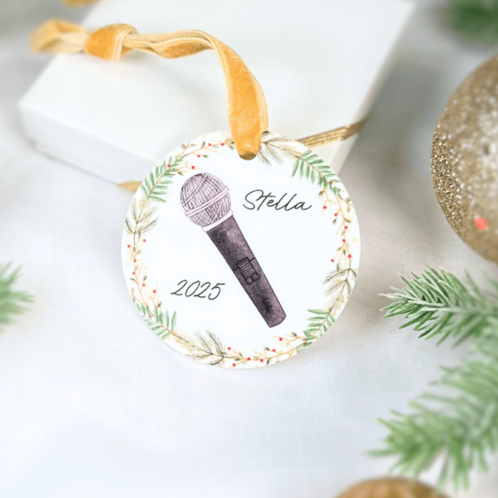 Personalized Watercolor Microphone Acrylic Ornament