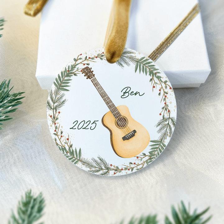Personalized Watercolor Acoustic Guitar Acrylic Ornament
