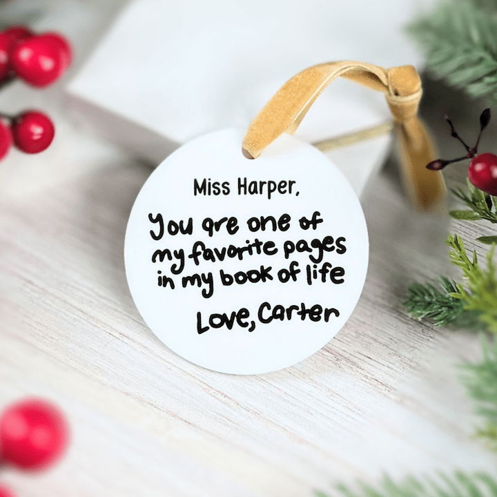 Child’s Handwritten Teacher Ornament – Personalized Gift