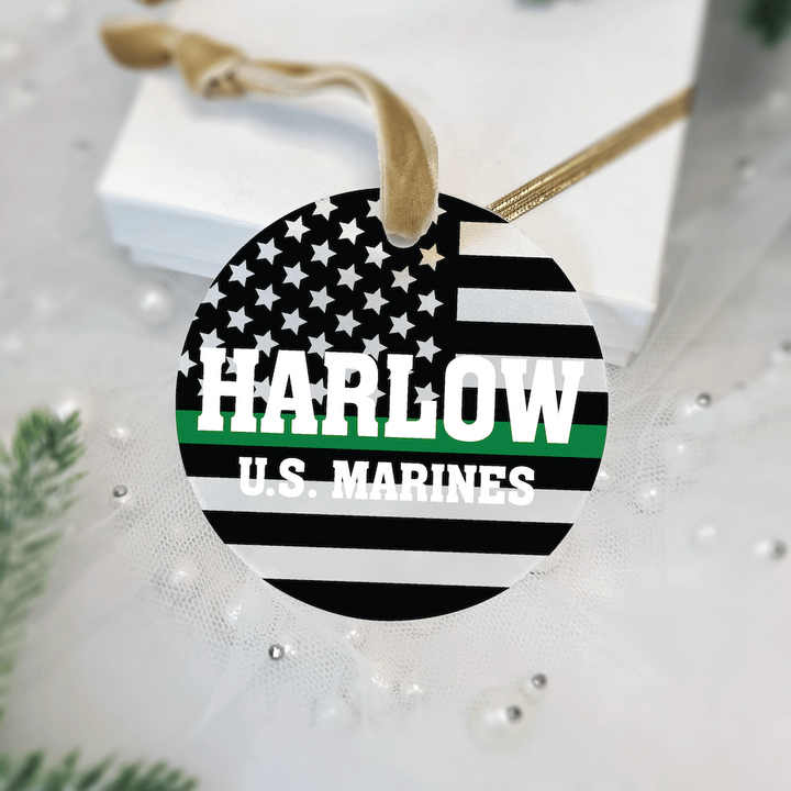 Personalized Military Acrylic Ornament – Thin Green Line Flag