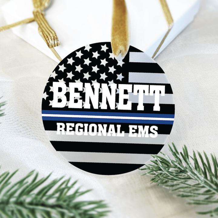 Personalized EMS Acrylic Ornament – Thin White Line Flag