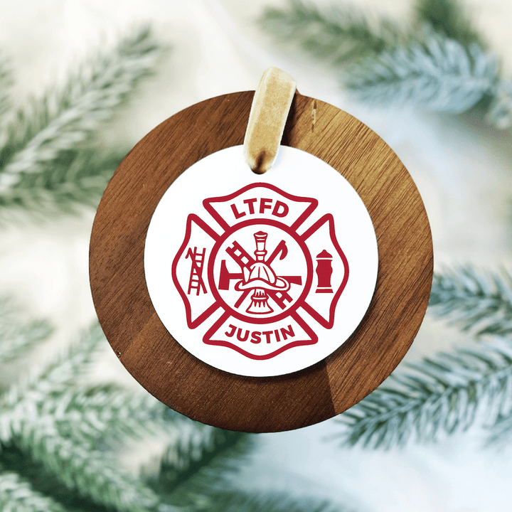 Personalized Firefighter Acrylic Ornament – Maltese Cross Design