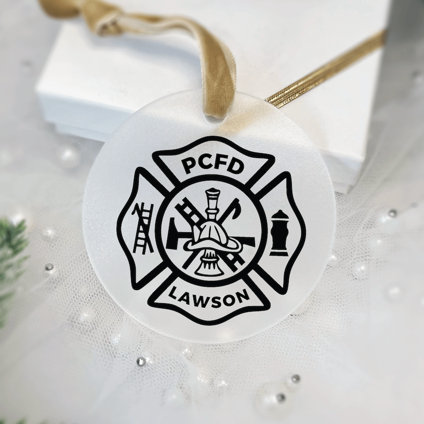 Personalized Firefighter Acrylic Ornament – Maltese Cross Design