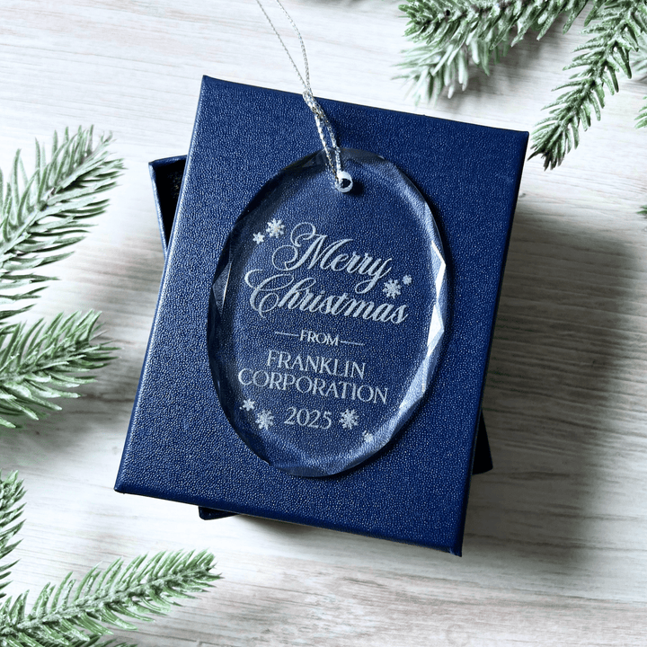 Custom Corporate Crystal Ornament – Oval Laser Engraved Logo Gift