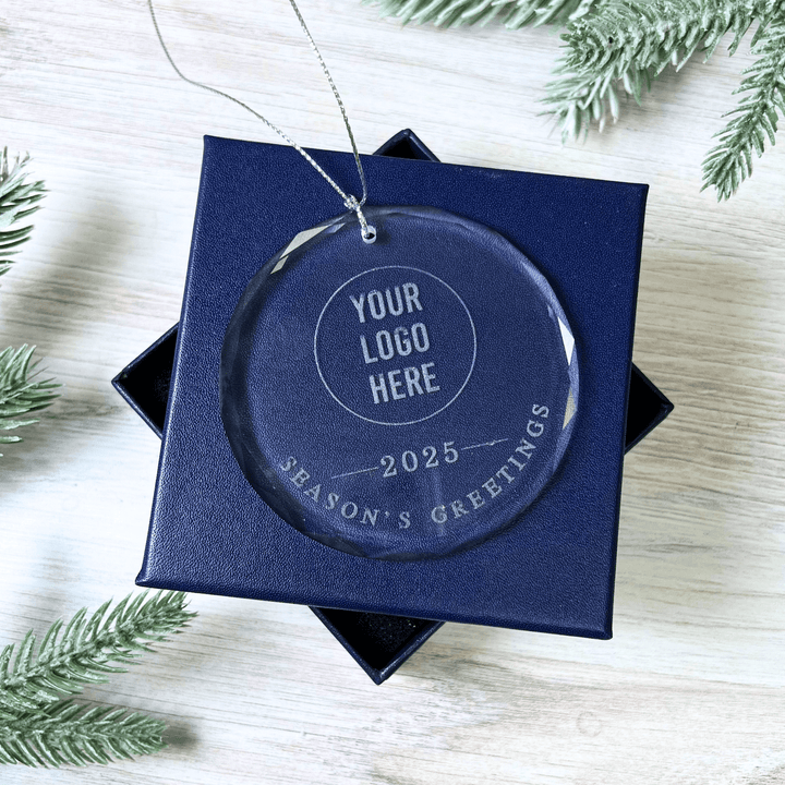 Custom Corporate Crystal Ornament – Circle Laser Engraved Logo Gift