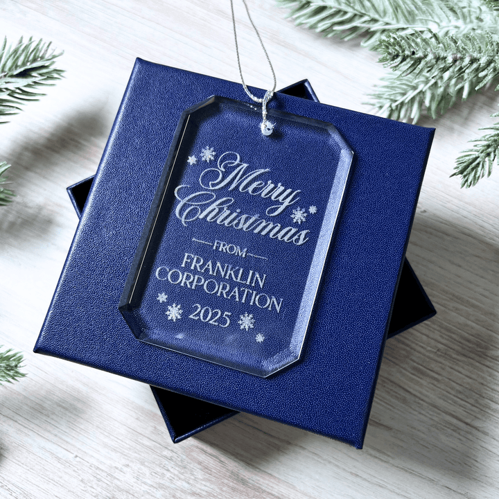 Custom Corporate Crystal Ornament – Rectangle Laser Engraved Logo Gift