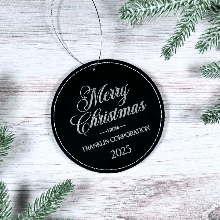 Custom Corporate Leather Ornament – Circle Laser Engraved Logo Gift