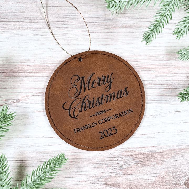 Custom Corporate Leather Ornament – Circle Laser Engraved Logo Gift