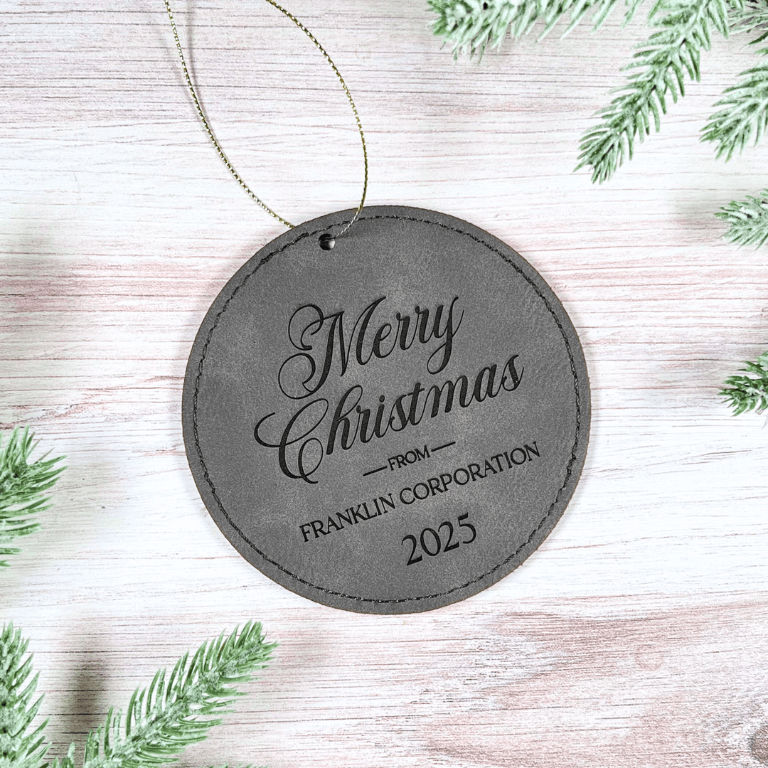 Custom Corporate Leather Ornament – Circle Laser Engraved Logo Gift