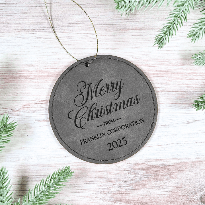 Custom Corporate Leather Ornament – Circle Laser Engraved Logo Gift
