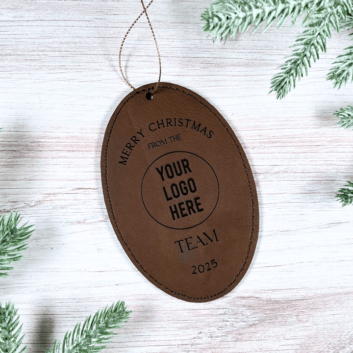 Custom Corporate Leather Ornament – Oval Laser Engraved Logo Gift