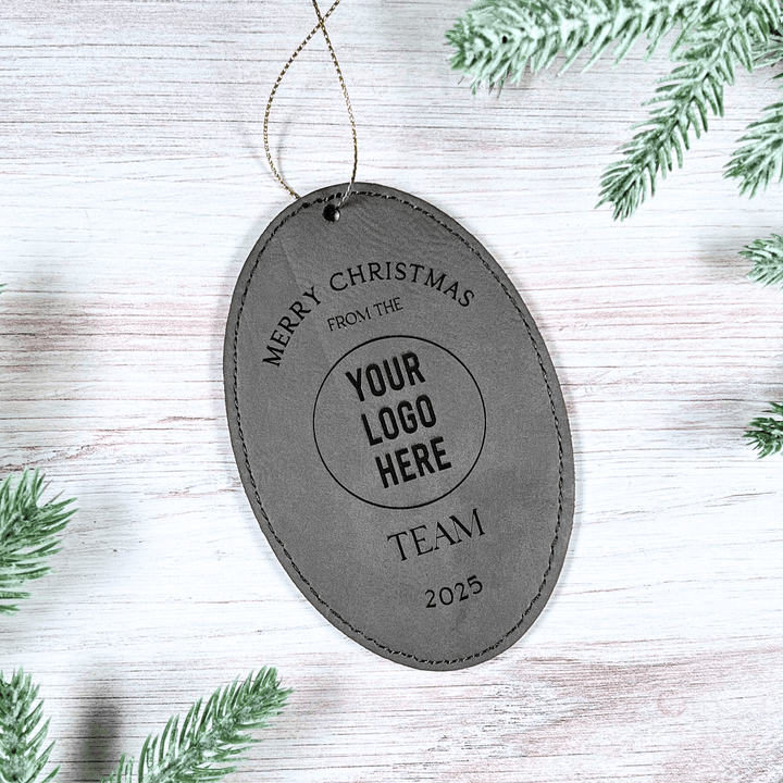 Custom Corporate Leather Ornament – Oval Laser Engraved Logo Gift
