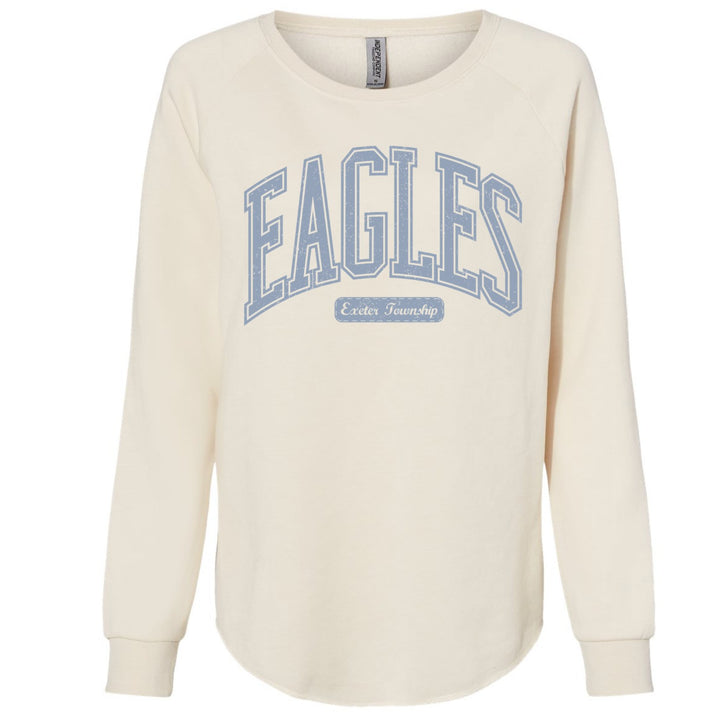 Exeter Eagles wave wash crew in Bone with the arched EAGLES Exeter Township varsity design in blue