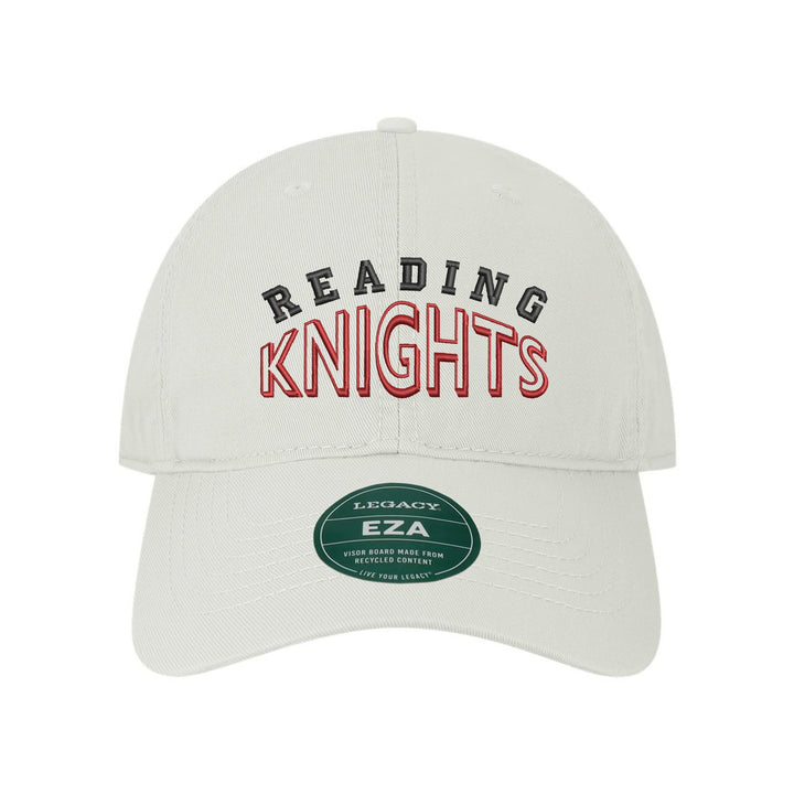 Reading Red Knights Classic Arch embroidered dad cap, black and red stitching on a white cap