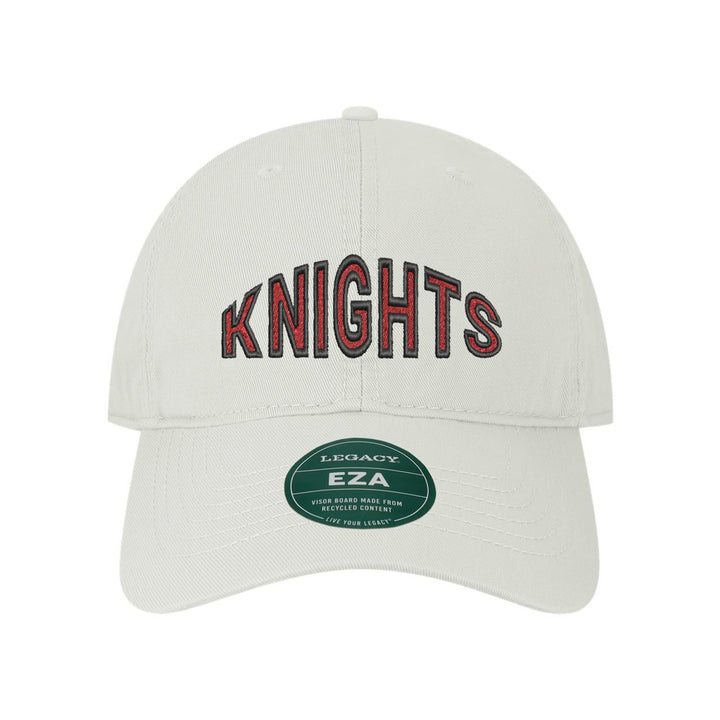 Reading Red Knights Mascot Arch embroidered dad cap, black and red stitching on a white cap