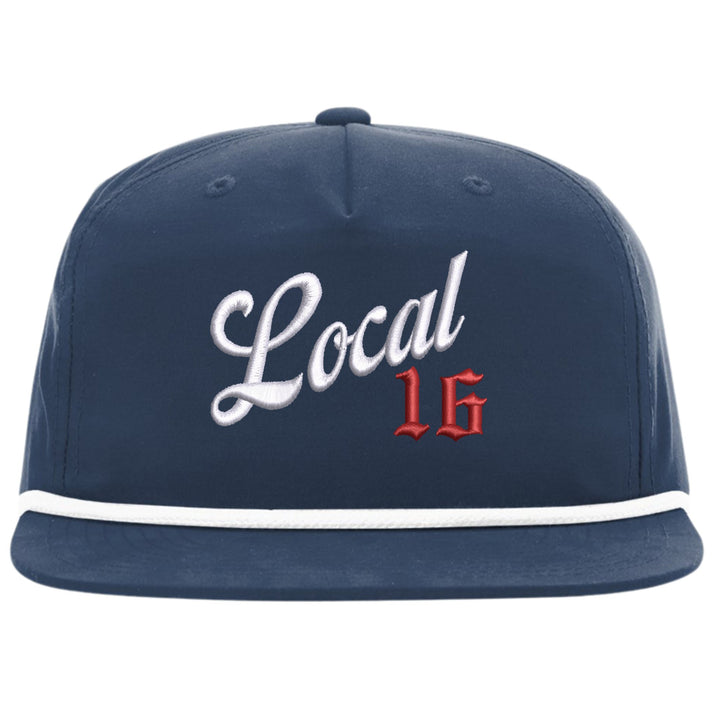 Navy Richardson 256 rope cap with Local union number embroidered in white script and red Old English on the front