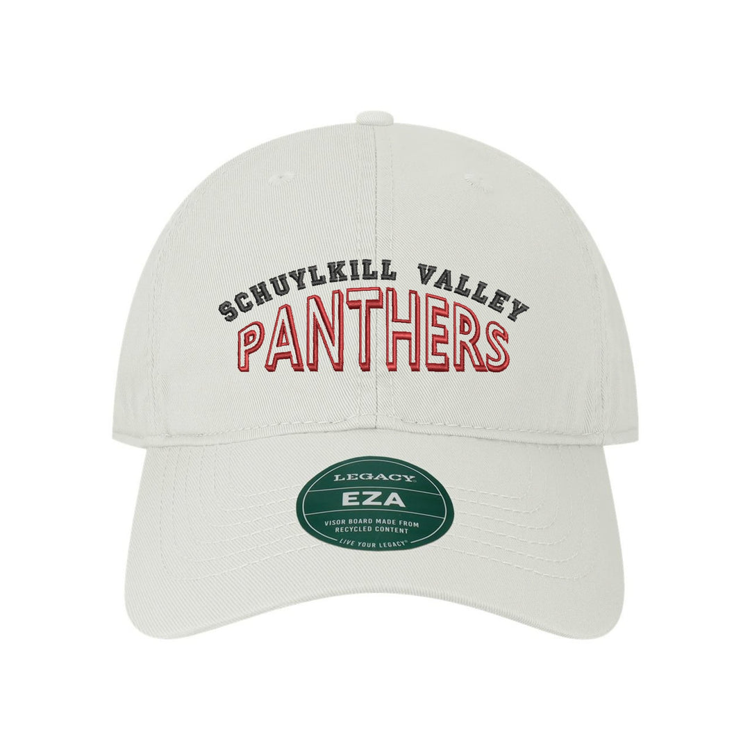 Schuylkill Valley Panthers Classic Arch embroidered dad cap, black and red stitching on a white cap