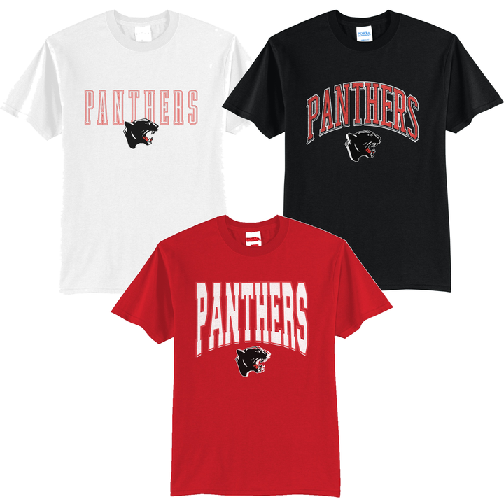 Schuylkill Valley Panthers tees in white, red and black showing three of the fifteen designs