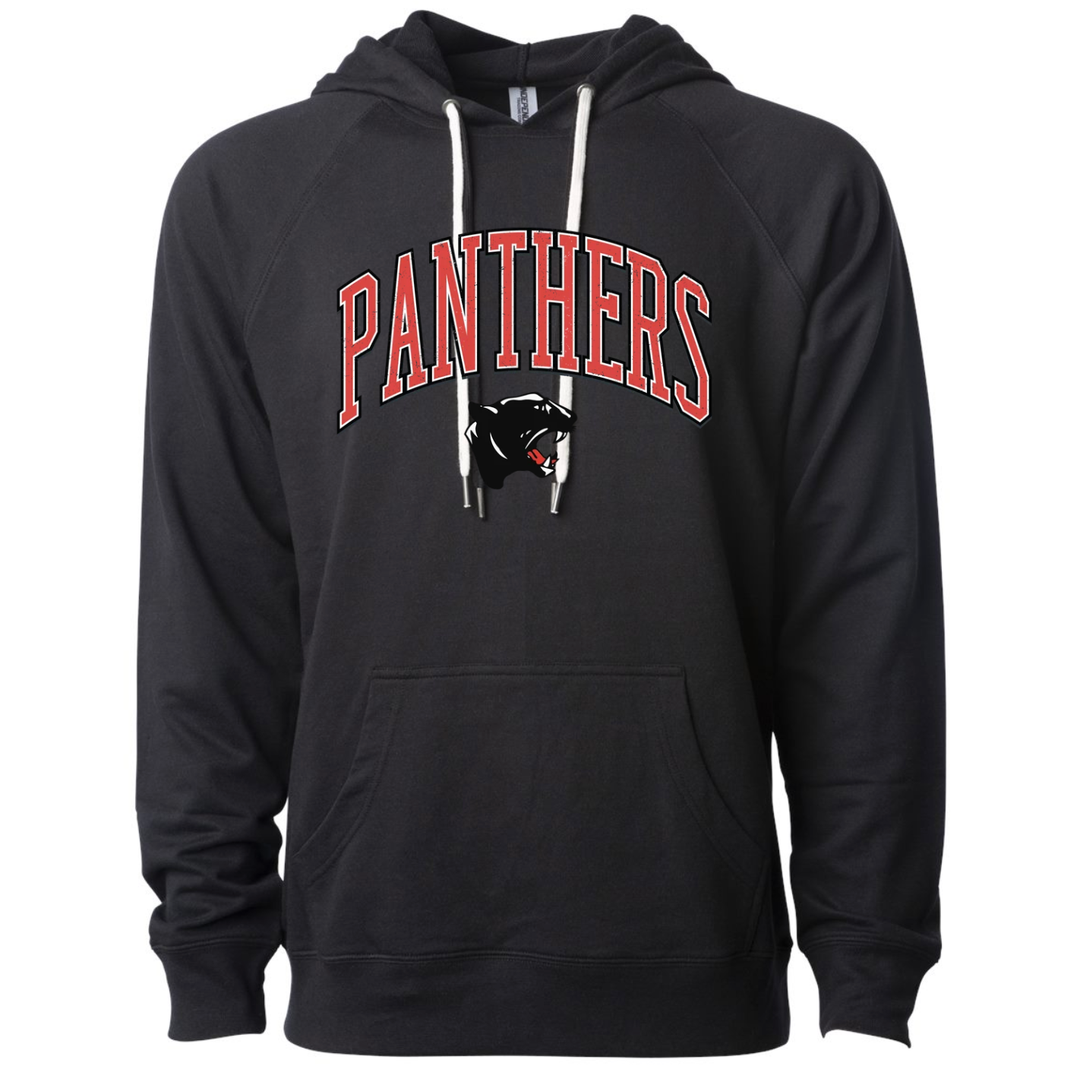 Black Schuylkill Valley Panthers hoodie with a red distressed PANTHERS varsity arch over the Panther head
