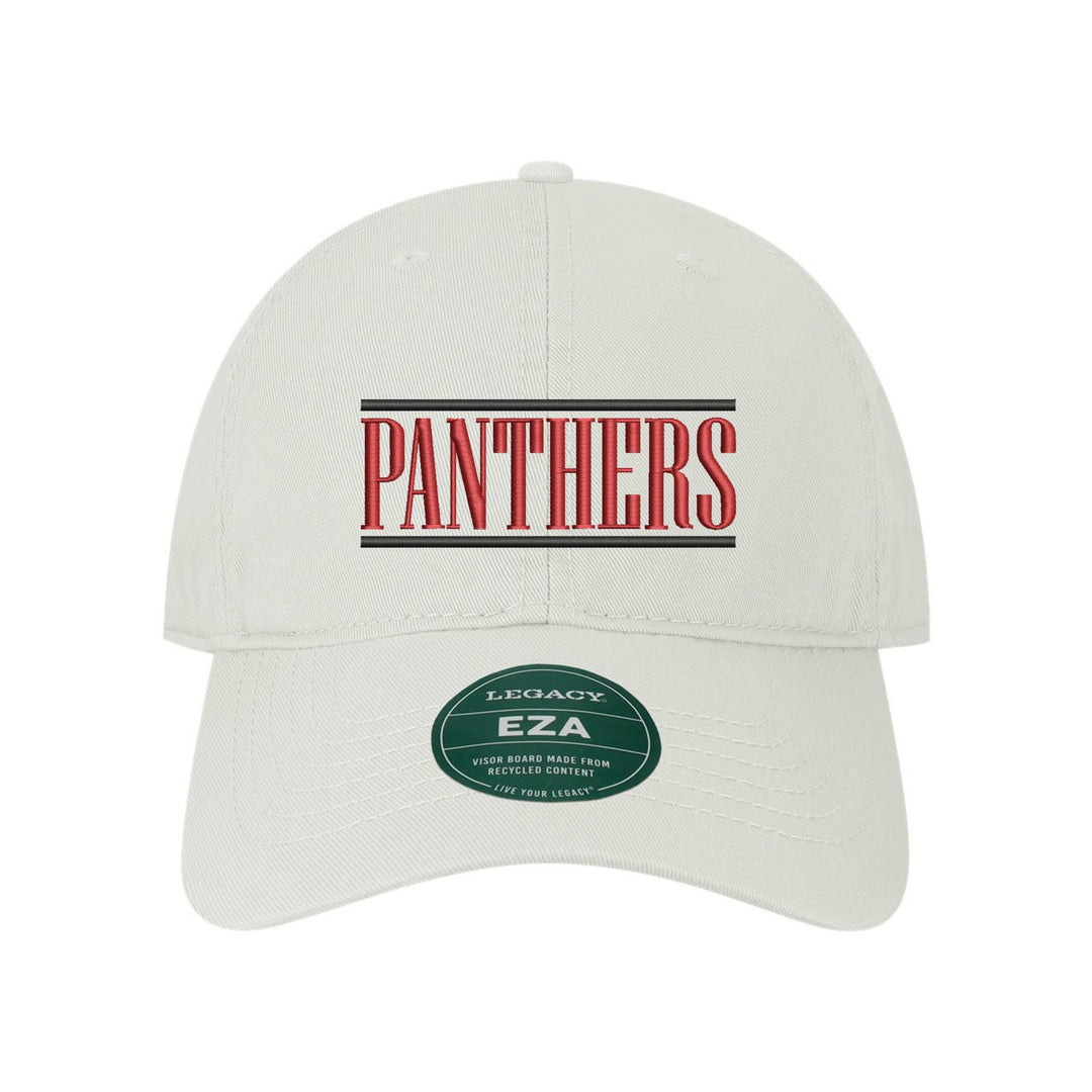 Schuylkill Valley Panthers Varsity Bars embroidered dad cap, black and red stitching on a white cap