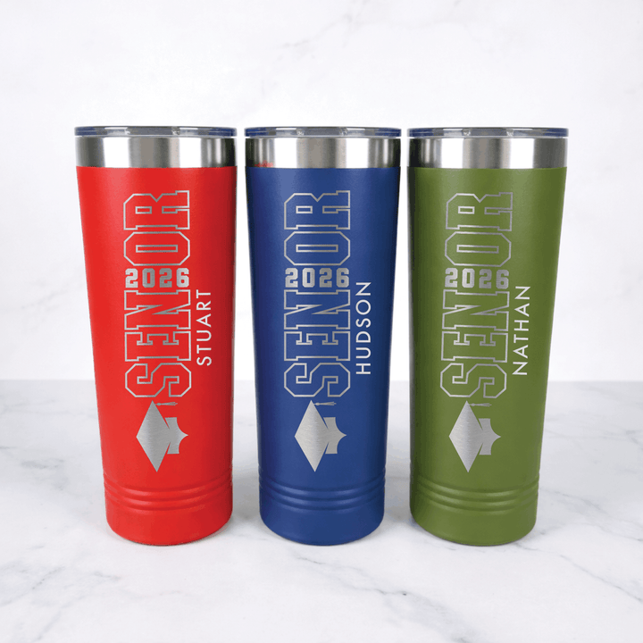 Senior Grad Year Custom Tumbler | Graduation Gift | Engraved Skinny Tumbler