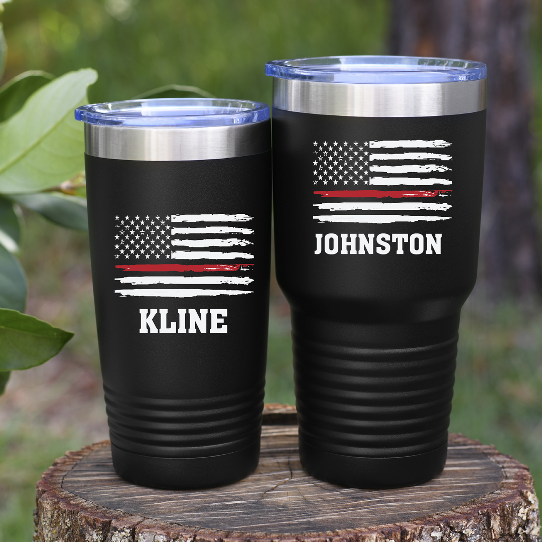 Thin Red Line Firefighter Personalized Tumbler - Barn Street Designs